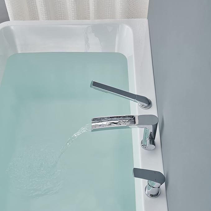 Waterfall Roman Tub Faucet Chrome Deck Mount Bathtub Faucets Brass Tub Filler Bathroom Faucets with Hand Shower