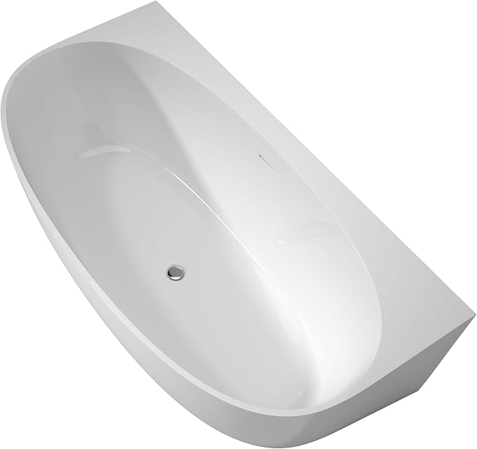 67" Acrylic Back-to-Wall Bathtub,Freestanding Bathtubs, Stand Alone Tub, Soaking Tubs for Bathroom, Integrated Overflow and Drain, cUPC Certified, Gloss White