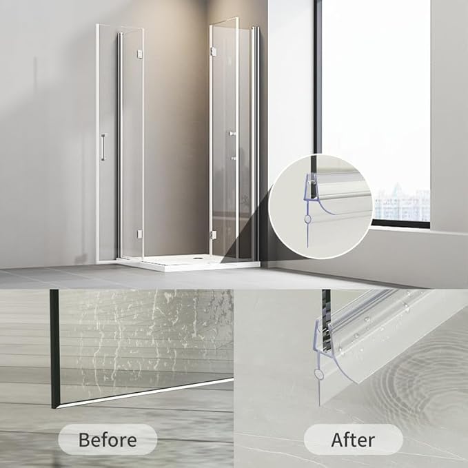 Frameless Shower Door Bottom Seal, 2 Pcs Shower Door Seal Strip for 5/16 Inch Glass Shower Door Sweep, Stop Shower Leaks and Create a Water Barrier 31.5" Long Sweep