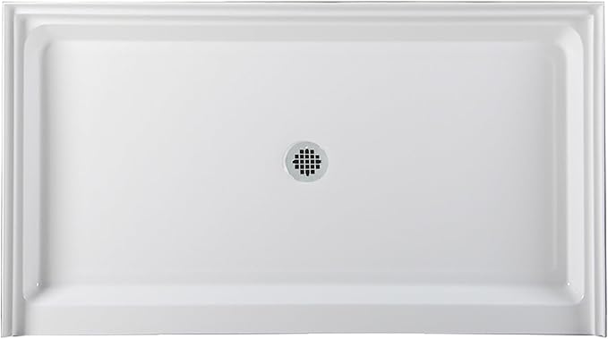 Westbrass SP6036WP-26 60" x 36" 3-Wall Shower Pan with Plastic Center Drain and 4-1/4" Cross Grid Brass Drain Cover, Polished Chrome
