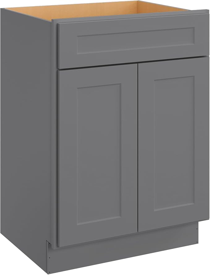 ROOMTEC Bathroom Cabinet, 24'' Free Standing Single Bathroom Vanity with 1 False Drawer and 2 Doors,Morden Bathroom Sink Vanity Storage Cabinet, Shaker Gray