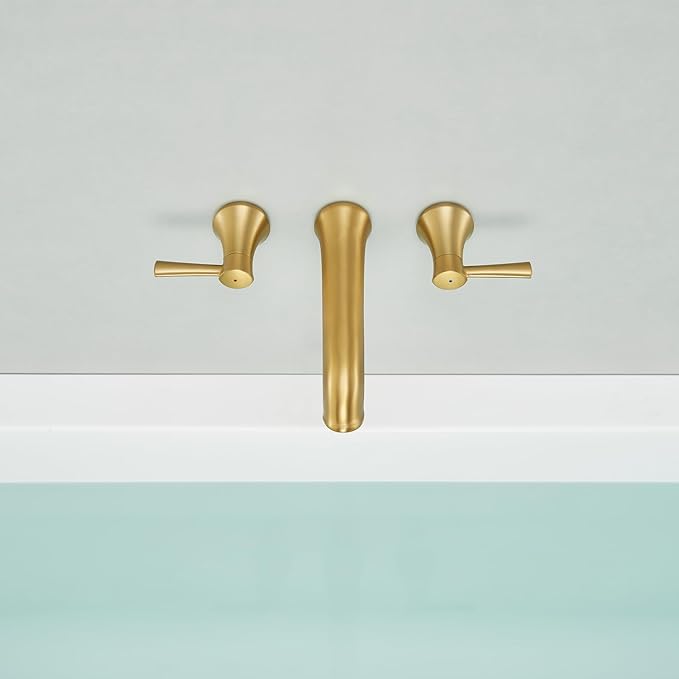 Wall Mount Tub Filler Brass Tub Faucet Brushed Gold Bathroom Bathtub Faucets with 2 Handles