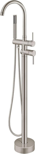 Aolemi Floor Mount Bathtub Faucet Freestanding Tub Filler Standing High Flow Shower Faucets Shower Mixer Taps, Swivel Gooseneck Spout with Cylinder Handheld Brushed Nickel