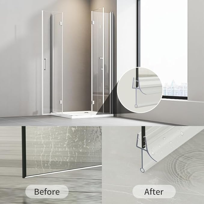Frameless Shower Door Bottom Seal, 4 Pcs Shower Door Seal Strip for 5/16" Glass Shower Door Sweep, Stop Shower Leaks and Create a Water Barrier 31.5" Long Sweep