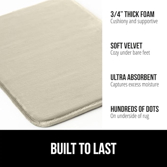 GORILLA GRIP Memory Foam Bath Rugs, Soft Absorbent Velvet Bathroom Mats, Durable Dots on Underside, Machine Washable Bathmat, Carpet Rug Room Decor for Shower Floor, 36x24 Mat, Champagne