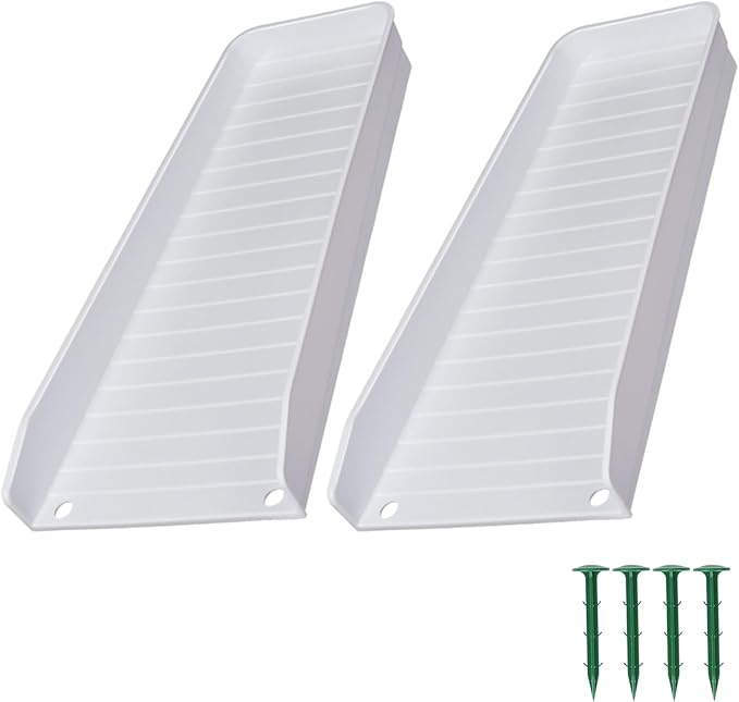 Gutter Downspout Splash Block,16.3"Drain Gutter Guard Diverter,Gutter Downspout Extensions for Water Drainage, Fixable Down Spout Drain Trays,Drainage to Protect House Foundations (2PC White)