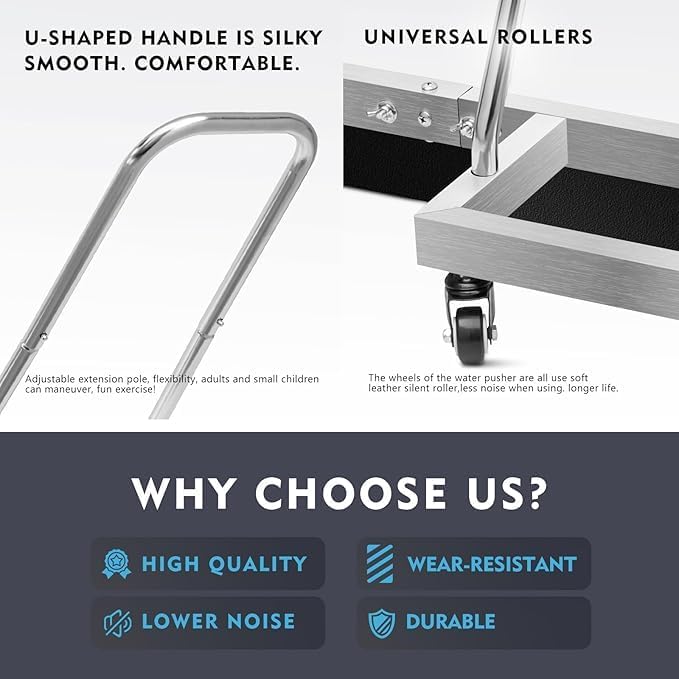 Tennis Court Squeegee Floor squeegee heavy duty concrete floor Squeegee tennis court equipment, Silver Aluminum Frame with Rolling Wheels＋2EAV ,Garage Floor Squeegee Sports Court Maintenance Tool