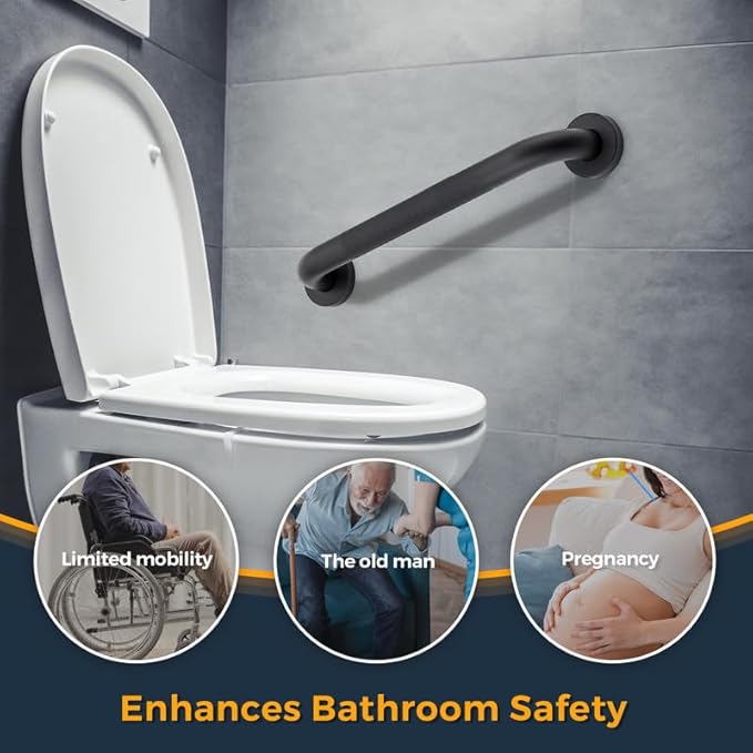 Grab Bars for Shower, 2 Pack 18-Inch Anti Slip Shower Handles for Elderly, Safety Shower Grab Bar, Stainless Steel Handicap Grab Bars for Bathroom (Black 1" Diameter)