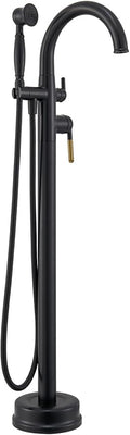 Freestanding Bathtub Faucet Black & Rose Gold Tub Filler High Flow 6.65GPM@60PSI Floor Mount Tub Faucets with Vintage Hand Shower