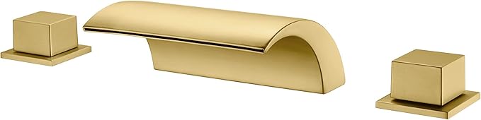 SUMERAIN Bathroom Roman Tub Faucet with Waterfall Spout, 3 Hole Deck Mount Bath Tub Filler Brushed Gold