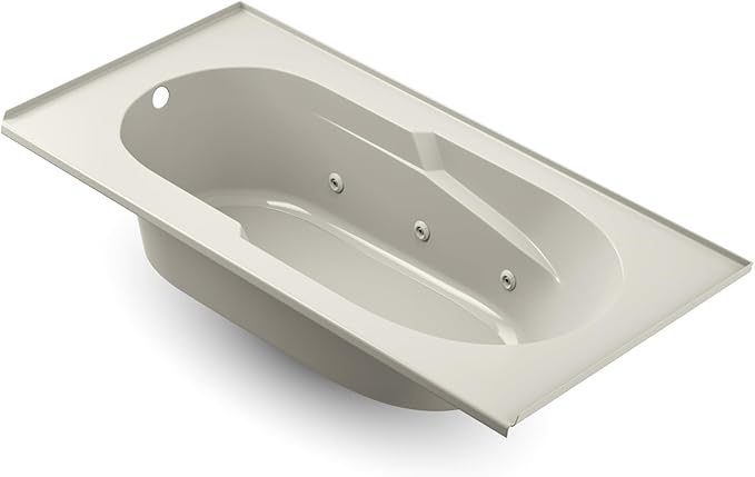 Jacuzzi SIGNATURE Acrylic Drop-In Bathtub, Jet Massage Tub, Slip Resistant, Right Drain Placement, 72" (L) x 36" (W), Rectangle, Oyster