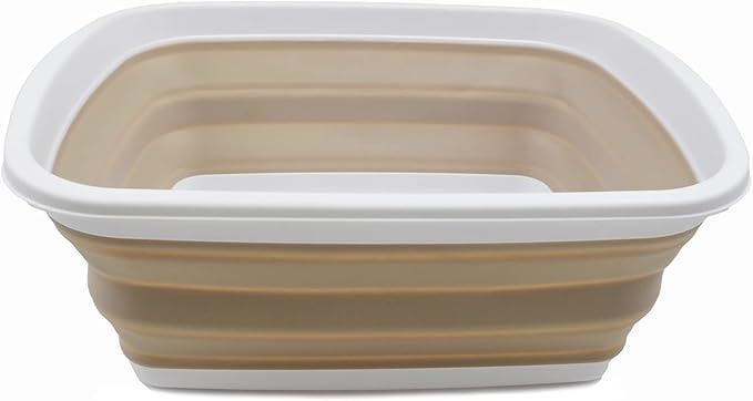 SAMMART 10L (2.6 Gallons) Collapsible Tub - Foldable Dish Tub - Portable Washing Basin - Space Saving Plastic Washtub (White/Latte, 1)