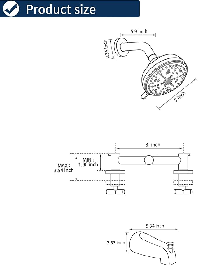 2 Handle Shower Faucet Set with Tub Spout Bathtub Shower Faucet Combo Set Shower System Complete Tub and Shower Trim Kit Brushed Nickel Wall Mounted Shower Fixtures