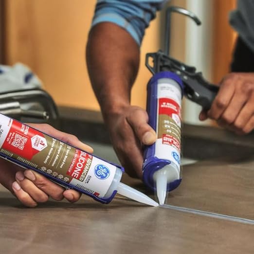 GE Advanced Silicone Caulk for Kitchen & Bathroom, White, 10 fl oz Cartridge, 12 Pack - 100% Waterproof Silicone Sealant, 5X Stronger Adhesion, Shrink & Crack Proof