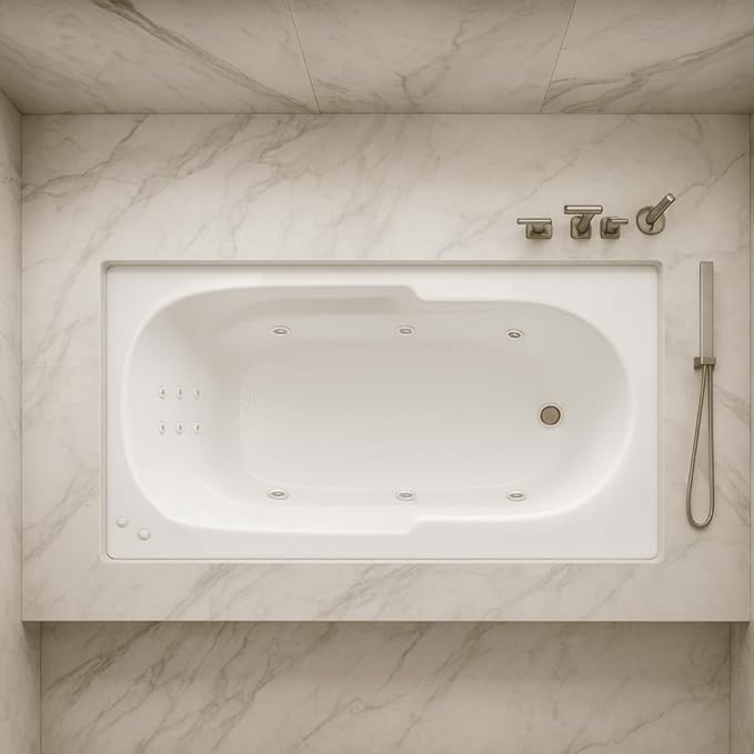 Carver Tubs - AR6032 - Modern Acrylic Fiberglass Whirlpool Tub Water Massage Bathtub, w/Heated Air 12 Jets - White Rectangle Contemporary Bath Tub - Deep Relaxing Soak - 60"L x 32"W x 18"H