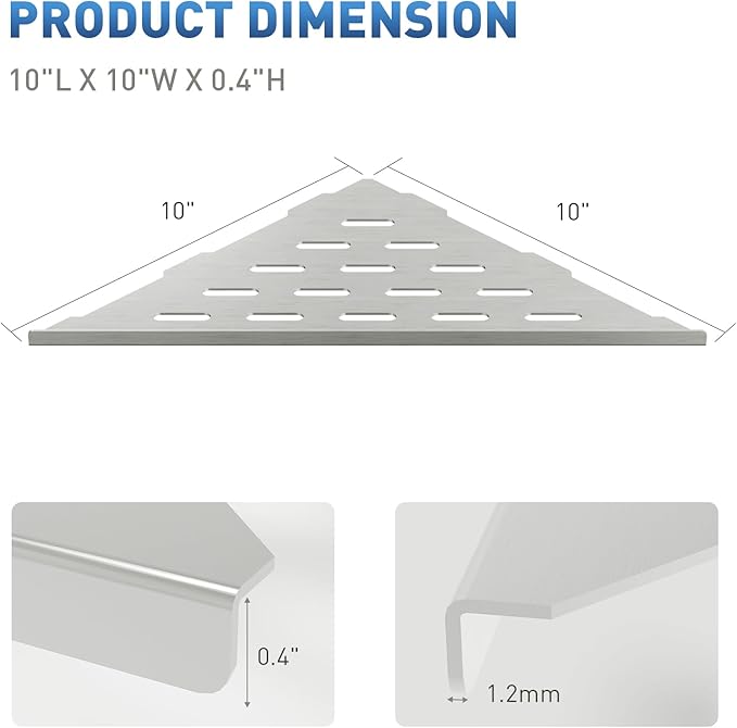 lives Shower Corner Shelf 10" Slot Design Bathroom Shelves for Tiled Wall, 304 Stainless Steel Recessed Organizer Corner Shelves for Inside Shower Decor, 2 Pack, Silver