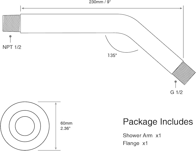 9 Inch Angled Shower Arm with Flange,Wall-Mounted Heavy Duty Stainless Steel, Shower Head Extension Extender Pipe Arm, For Fixed Bathroom Shower Head,Brushed Gold