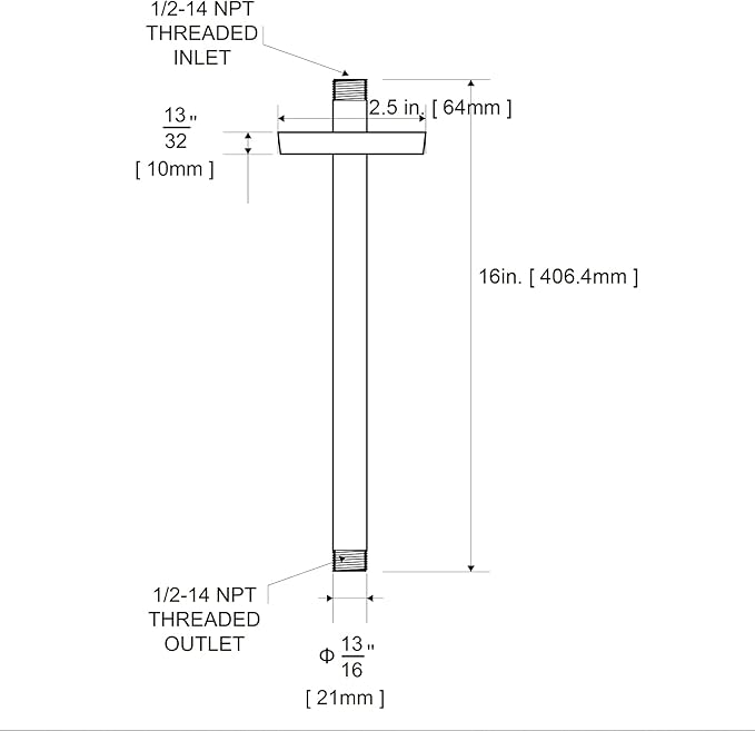 OFFO Shower Arm with Flange, 16 in Ceiling Mount Replacement Rain Shower Head Straight Arm Ceiling-Mounted For Fixed Shower Head & High Pressure Rain, Chrome