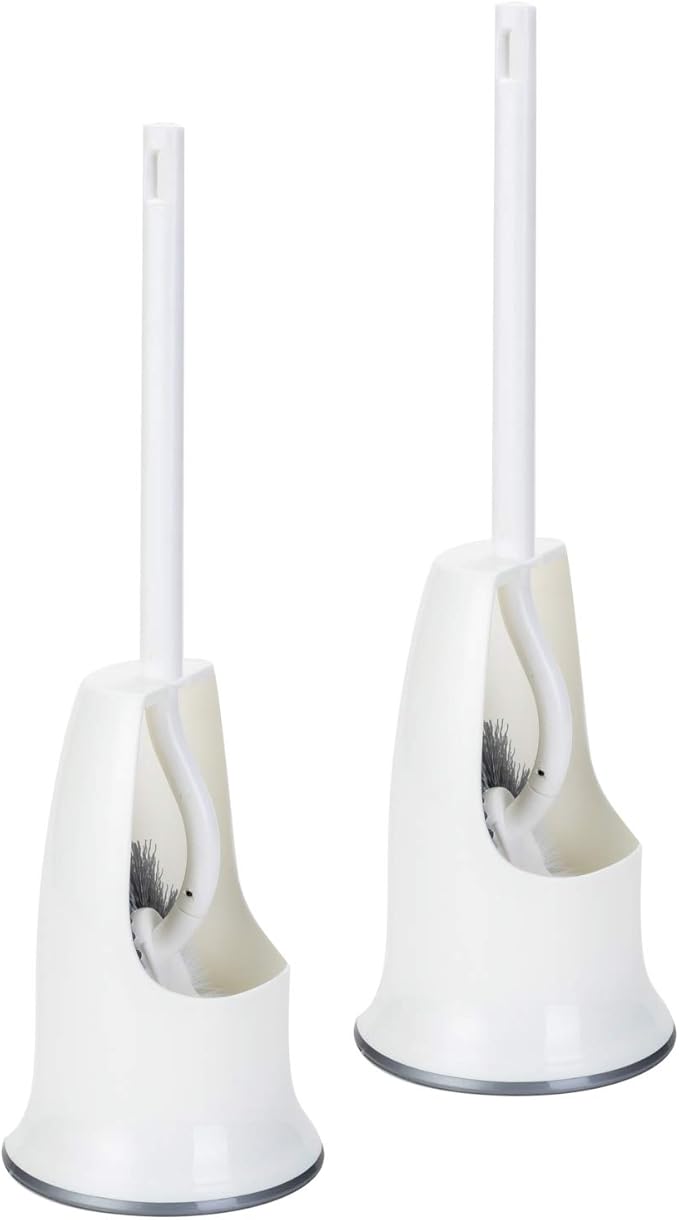 2 Pack Curved Toilet Bowl Brush with Holder for Bathroom, Compact Toilet Brush Durable Under The Rim Household Deep Cleaning Brushes (2 Pcs White Toilet Brush with Holder)