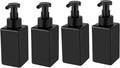 UUJOLY Foaming Soap Dispenser, 15oz Refillable Pump Bottle Plastic for Liquid Soap, Shampoo, Body Wash, 4 Pcs, Black