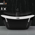 Bathtub with Upturned Ends, CUPC Chrome Drain and Overflow, White Interior and Black Exterior, Built-in Overflow, Fiber-Coated Fixing Bracket