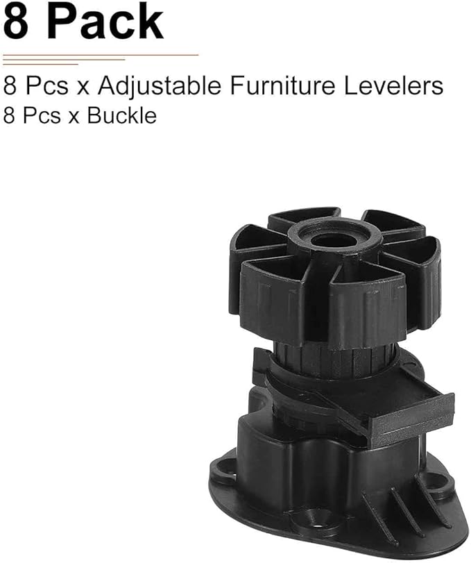 60x46mm(LxW) Adjustable Leveling Feet - 8Pack- Good for Furniture - Leveler Support Frame Replacement Legs - Black