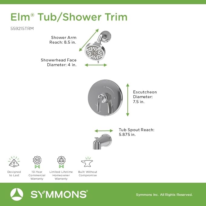 Elm Single Handle Wall Mounted Tub and Shower Trim Kit with Diverter Lever in Polished Chrome (Valve Not Included) - 559215TRM