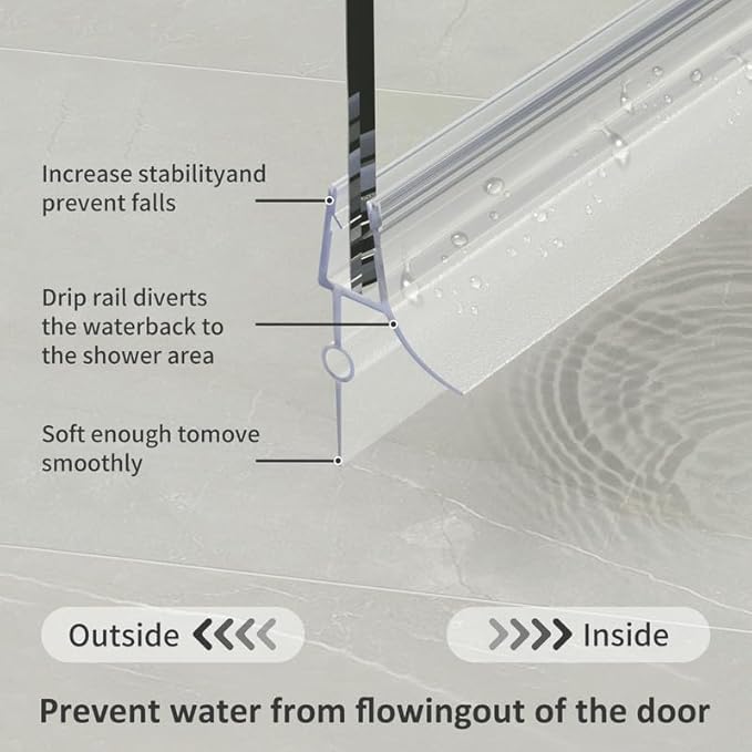 Frameless Shower Door Bottom Seal, 4 Pcs Shower Door Seal Strip for 5/16" Glass Shower Door Sweep, Stop Shower Leaks and Create a Water Barrier 31.5" Long Sweep