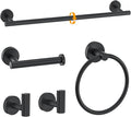Matte Black Towel Bar Set 5-Piece Bathroom Hardware Accessories Set Includes 23.6in Towel Bar-Round Towel Ring-Toilet Paper Holder-Towel Hooks Stainless Steel Wall Mount Bathroom Towel Holder Set
