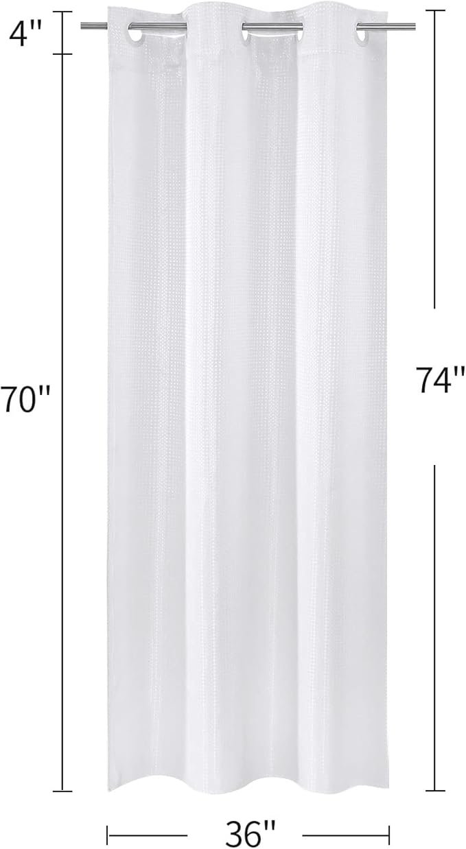 MitoVilla White Waffle Small Stall Shower Curtain Liner Set 36 x 74, No Hooks Required Half Size Narrow Fabric Shower Curtain with Snap-in Liner for Modern Farmhouse Bathroom Decor