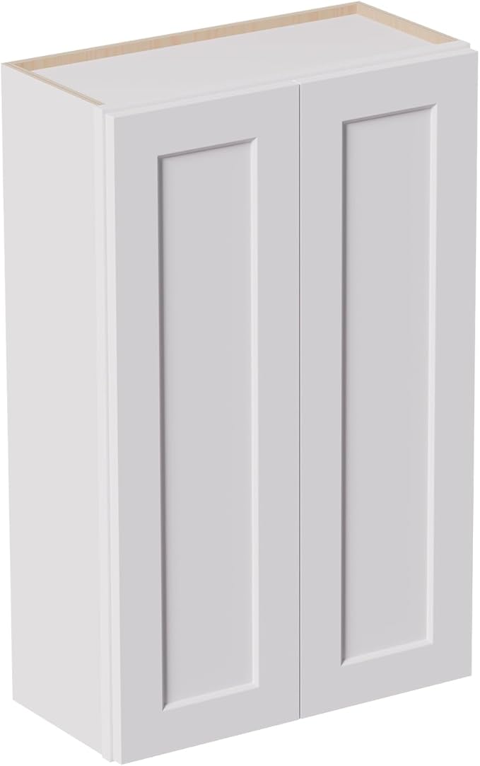27 Inch Laundry Room Cabinets Wall Mounted, Solid Wood Over The Toilet Storage Cabinet, Bathroom Organizer Cabinets with 2 Shaker Door & 3 Shelves, Easy to Assemble for Kitchen, Garage - White