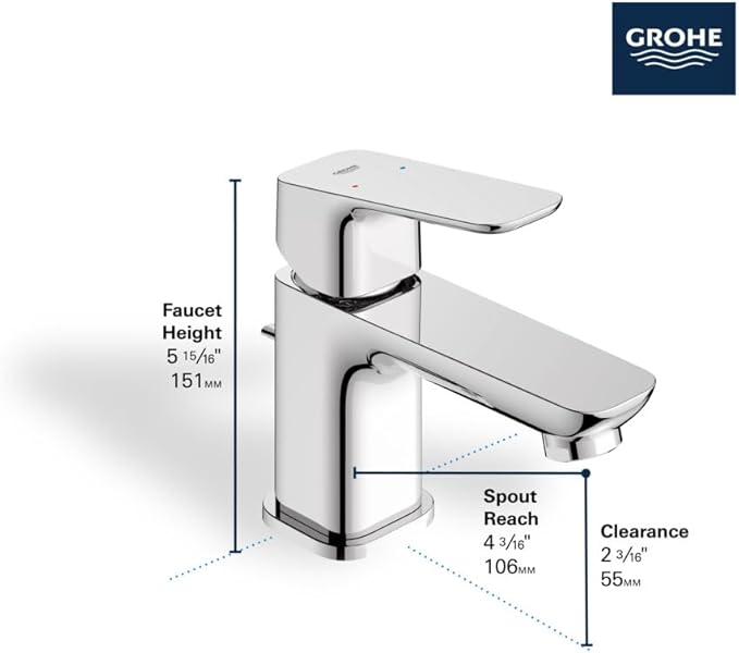 Grohe 1018970000 Cubeo Single Hole Single Handle XS-Size Bathroom Faucet, 1.2 GPM, Starlight Chrome