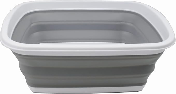 SAMMART 10L (2.6 Gallons) Collapsible Tub - Foldable Dish Tub - Portable Washing Basin - Space Saving Plastic Washtub (White/Grey, 1)