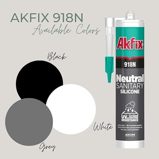 Akfix 918N Black 100% Silicone Caulk for Kitchen and Bathroom (2x10.5 fl.oz.) - Solvent-Free, Low Odor, UV & Water Resistant, Fast Curing, Non-sag, High Elasticity Silicone Sealant | Black, 2 Pack
