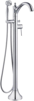 Free Standing Tub Faucet, Classic Freestanding Bathtub Faucet with Vintage Hand Shower Brass High Flow Rate Floor Mount Tub Filler Swivel Spout Soaker Tub Faucets Polished Chrome (WT-9002CP)