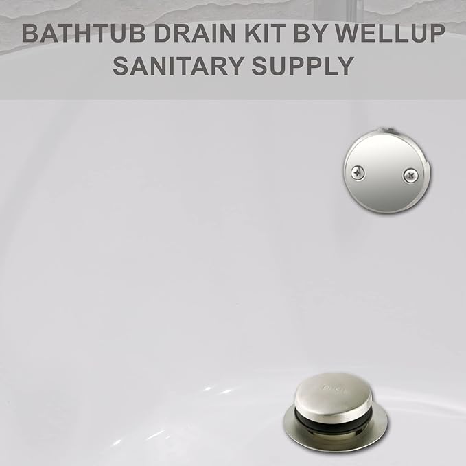 Tip Toe Bathtub Tub Drain Conversion Kit Assembly, Wellup Tub Drain Trim Kit with Two Hole Overflow Faceplate, Brushed Nickel