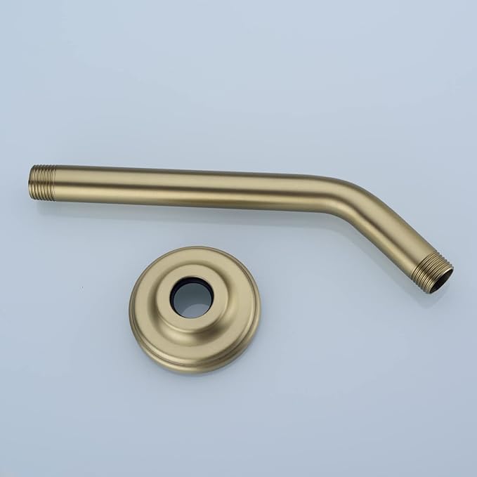 9 Inch Angled Shower Arm with Flange,Wall-Mounted Heavy Duty Stainless Steel, Shower Head Extension Extender Pipe Arm, For Fixed Bathroom Shower Head,Brushed Gold