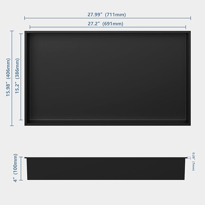 Homevacious Shower Niche 28" X 16" Stainless Steel No Tile Needed Matte Black Bathroom Shelf Rimless Recessed Wall Niche for Bathroom Storage