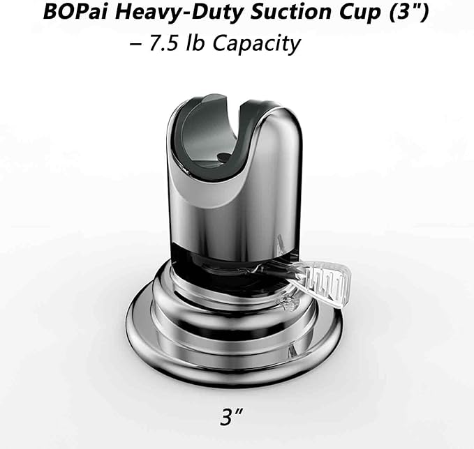 BOPai Suction Cup Shower Head Holder for Handheld Shower – No Drill, for Smooth Surfaces Only, Adjustable 20°, Chrome