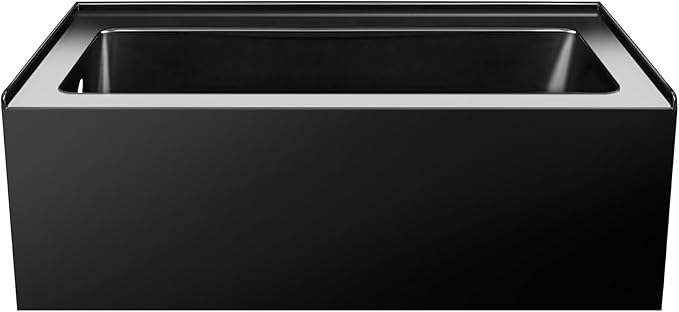 Fine Fixtures Acrylic, Fiberglass Alcove Soaking Bathtub with Integral Apron Front - Drain Included (60" x 30", Left Hand, Black)