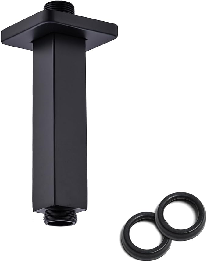 4 Inch Shower Arm with Flange, Ceiling Mounted Square Shower Head Extension Arm, 1/2 NPT Straight Arm for Rain Shower Head, Stainless Steel Shower Head Extension Replacement Pipe Arm,Matte Black