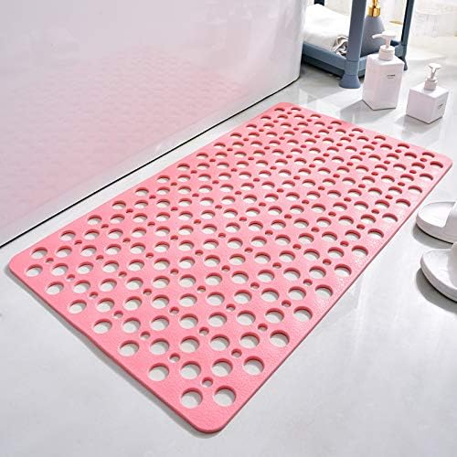 Casa and Beyond Shower Mat,Non Slip Bath Mat and Shower Mat with Suction Cups and Drain Holes,Bathroom Mat Easy to Clean Soft Machine Washable,Bathtub Mat Easy Dry&Cut (Pink,35" x 16"(Rectangular))