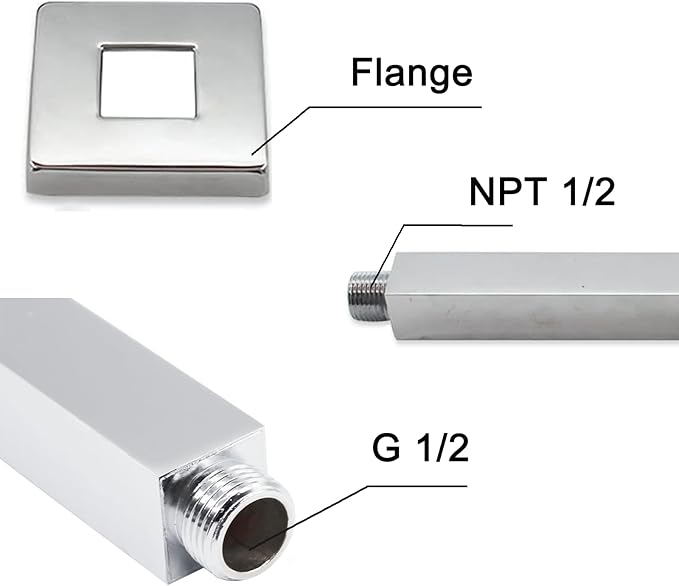 Chrome Shower Arm, 4 inch, Ceiling Mount Square Straight Shower Extension Arm with Flange