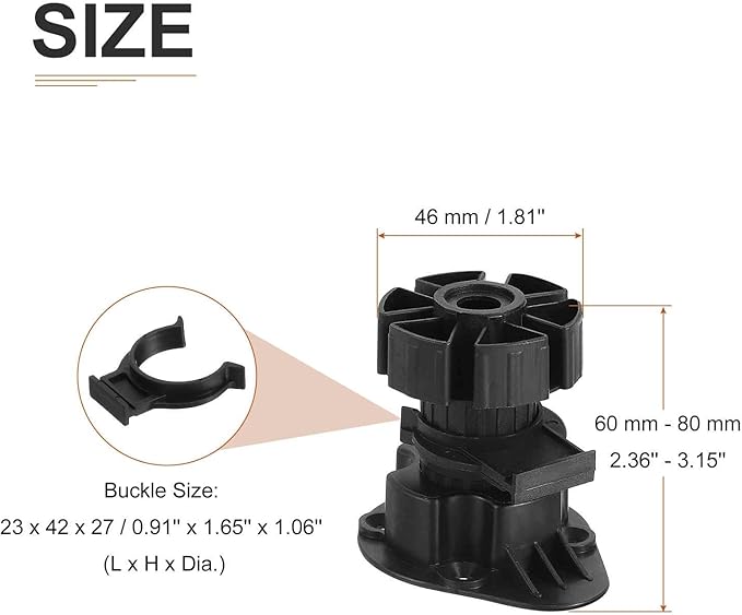 60x46mm(LxW) Adjustable Leveling Feet - 8Pack- Good for Furniture - Leveler Support Frame Replacement Legs - Black