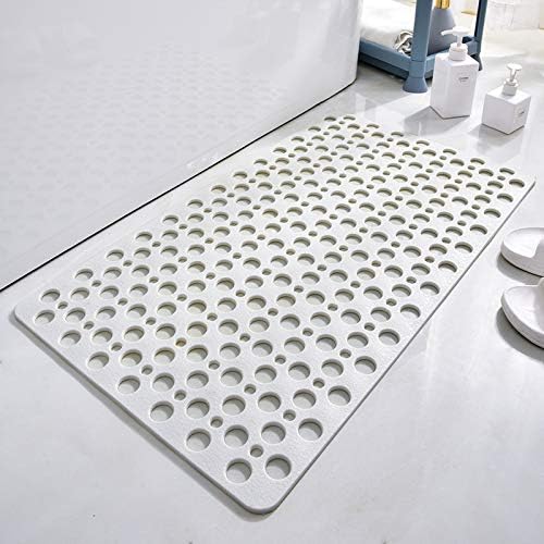 Casa and Beyond Shower Mat,Non Slip Bath Mat and Shower Mat with Suction Cups and Drain Holes,Bathroom Mat Easy to Clean Soft Machine Washable,Bathtub Mat Easy Dry&Cut (White,47" x 32"(Rectangular))