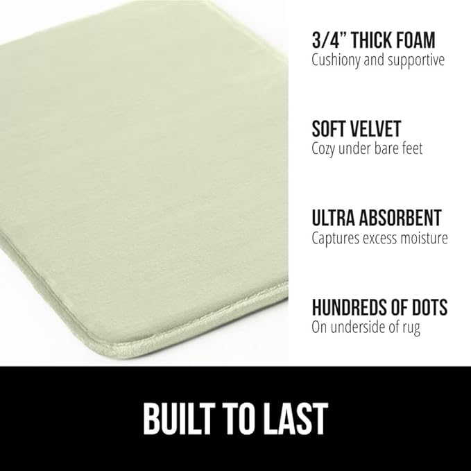 GORILLA GRIP Memory Foam Bath Mat, Soft Absorbent Velvet Bathroom Mats, Durable Dots on Underside, Machine Washable Bathmat, Carpet Rug Room Decor for Shower Tub Floor RV, 60x24 Rugs, Sage