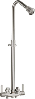 Aolemi Outdoor Shower Fixtures Outdoor Shower Kit Faucet System 3 Inch Center 2 Handle Exposed Shower with Brass Mix Valve with Adjustable Bar Pipe Upward Brushed Nickel