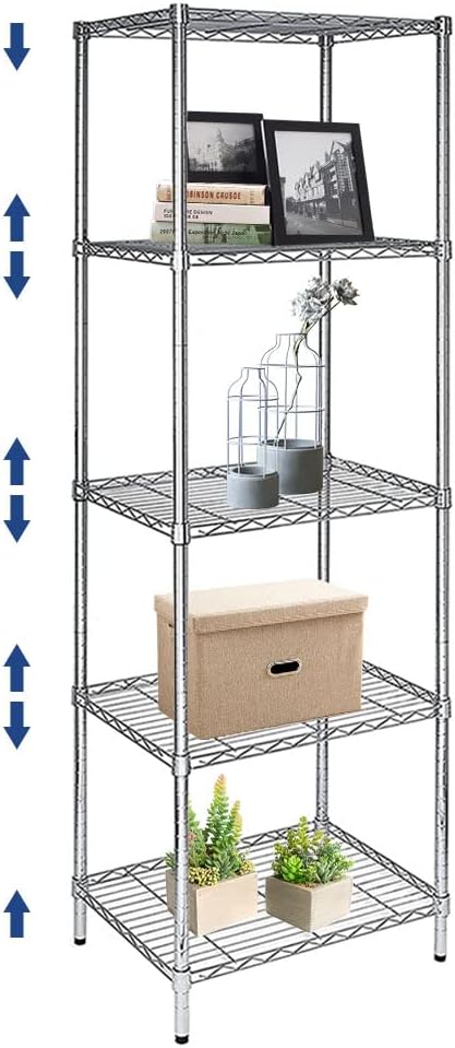 5 Tier Wire Shelving Unit, Height Adjustable Wire Shelves with NSF Certified, Narrow Metal Storage Rack Shelf Unit for Kitchen, Laundry, Bathroom, Pantry, Closet (18"D x 21.5"W x 71"H, Chrome)