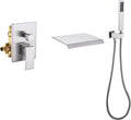 Taplong Wall Mount Tub Faucet with Waterfall Tub Spout Wall Mounted Bathtub Faucet with Handheld Shower Single Handle Tub Filler, Shower Faucet Set with Rough-In Valve, Brushed Nickel,91266BN