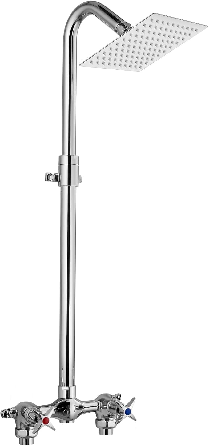 Aolemi Outdoor Shower Kit Fixtures 6 Inch Center with Adjustable Slide Bar,6 Inch Showerhead,2-Handle with Mix Valve,Polish Chrome